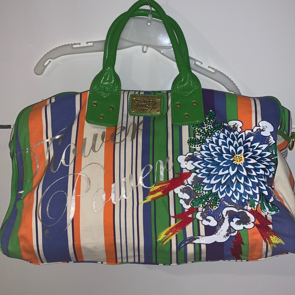 DON ED HARDY  VTG Y2K large canvas Flower Power/Satchel /Handbag beach b…